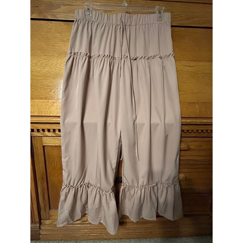 Coquette Festival Mori Kei Tan Beige Ruffle Tiered Wide Leg Pants Plus 1XL